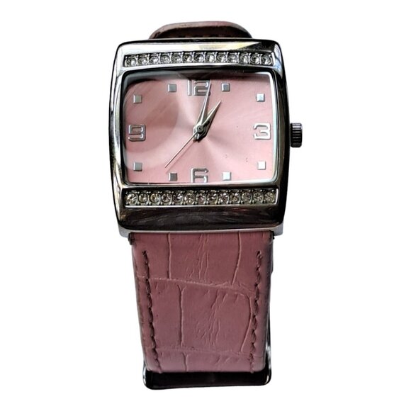 Mary Kay Womens Watch Silver Tone Rhinestone Wide Leather Pink Band Analog READ - Picture 9 of 9